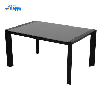 China Food Grade 200cm Glass Extension Dining Table Versatile With Black Iron Leg for sale