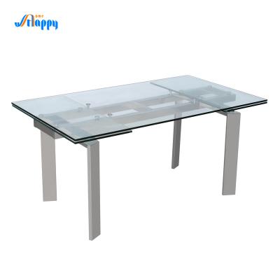 China 90cm Modern Style Glass Top Dining Table With Extension Design DT-31120 for sale