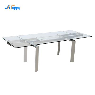 China Contemporary Design Glass Extension Dining Table With Customizable Size DT-31120 for sale