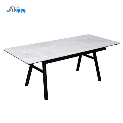 China Moderne 850 mm breed wit glas uitbreidbare tafel met ijzeren basis DT-1027 Te koop