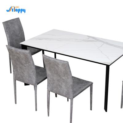 China 850mm Modern Bespoke Ceramic Top Dining Table With Iron Frame DT-1017 for sale