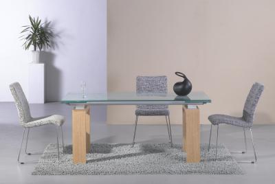 China Modern stijl uitbreidbare gehard glas eettafels 200cm DT-887A Met houten been Te koop