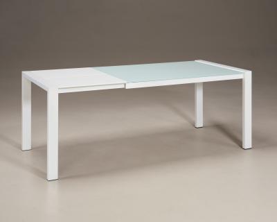 China Tempered Glass Top Extendable Glass Table DT-970 90cm Breedte Voor Showroom Te koop