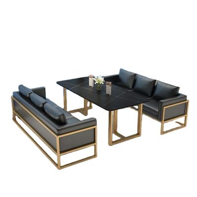 China Extendable Extendable Custom color Modern style hotel restaurant club furniture leather sofa booth and table sets with gold metal frame and marble for sale