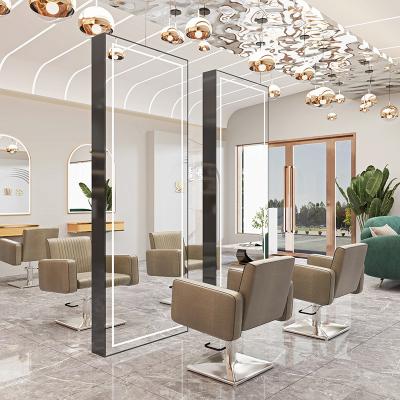 China Modern Modern Light luxury style Modern design Salon furniture Hair salon double sided gold LED mirror on the floor for sale