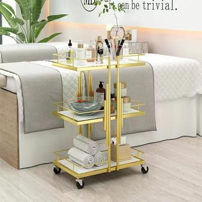 China Modern Modern Luxury Gold  Metal with wheels tool hair salon trolley rolling cart for hair salon beauty for sale