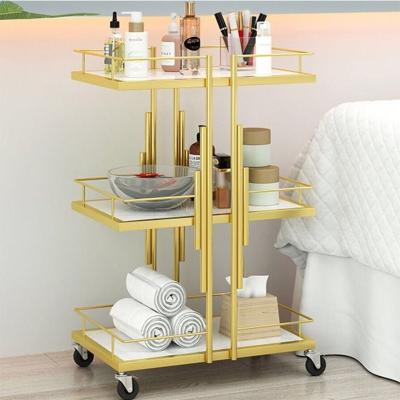 China Modern Modern Luxury Gold  Metal with wheels rolling cart for hair salon beauty tool hair salon trolley for sale