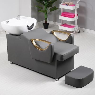 China Modern Modern New design factory wholesale Simple Hair Salon Hair Treatment Shampoo Recliner PU Leather Waterproof Shampoo Bed for sale