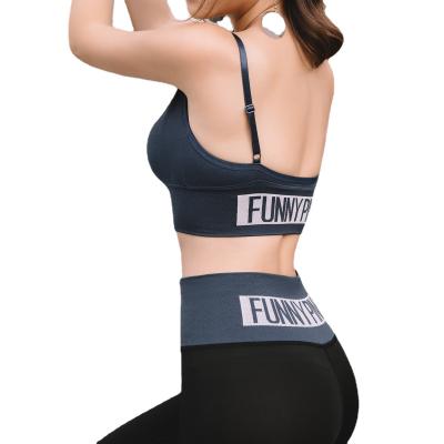 China FunnyPink Breathable Wholesale Letter Adjusting Slap Sports Bra Fitness Sports Underwear Running Training Set for sale