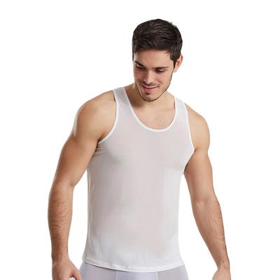 China Summer QUICK DRY Hot Selling Men's Color Silk Vest Round Neck Wide Sleeveless Sheer Thin Shoulder for sale