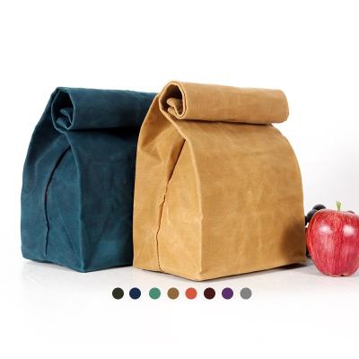 China Fondofold Eco Cotton Fabric Adults Women Custom Biodegradable Waterproof Organic Reusable Men Insulated Waxed Canvas Lunch Bags for sale