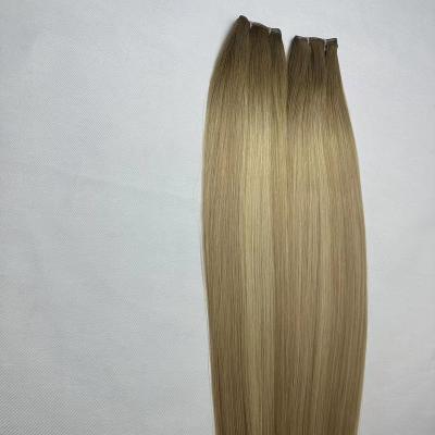 China Silky Straight Wave Russian Cuticle Aligned Remy Genius Weft Seamless Human Hair Extension Invisible Double Drawn Genius Hair Weft for sale