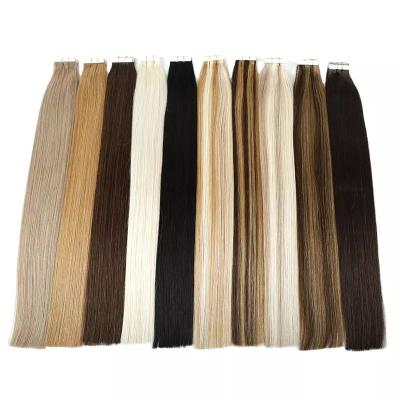 China Wholesale Silky Straight Wave Cuticle Aligned Double Drawn Raw Russian Hair Invisible Tape In Hair Extensions 100Human Hair for sale