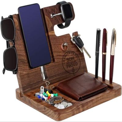 China The Other Main Multifunctional Natural Wooden Wallet And Watch Stand Mobile Phone Stand Storage Holder for sale