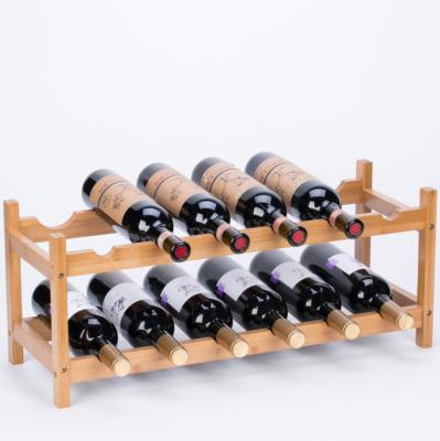 China Other Modern Simple 12 Bottle Wine Two-Layer Bamboo Wine Bottle Rack for sale