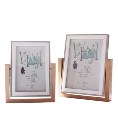 China Originality photo creative simple wood double-sided frame rotating bedside table multifunctional picture frame for sale