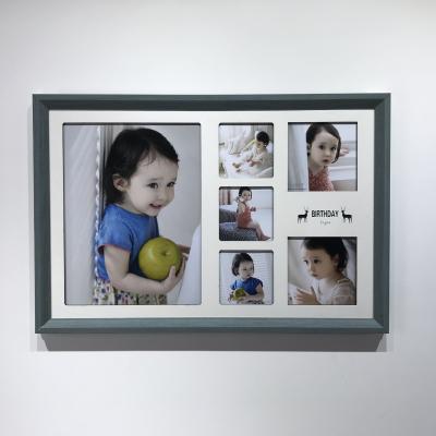 China New Fashionable Large Size Opening Blue White 6 Children's Wall Handing Wooden Photo Frame for sale