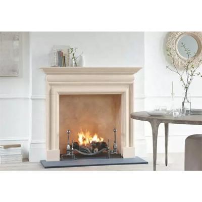 China Without Remote Control Cream Marble Fireplaces Surround Frame Fireplace Hearth Maker for sale