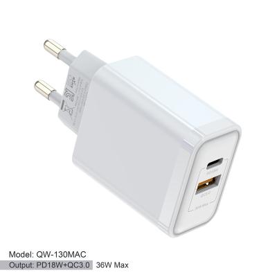 China Portable Mobile Phone Kr Plug In 36W USB Wall Charger QC3.0 18W PD Multi Dual Port Power Adapter for sale