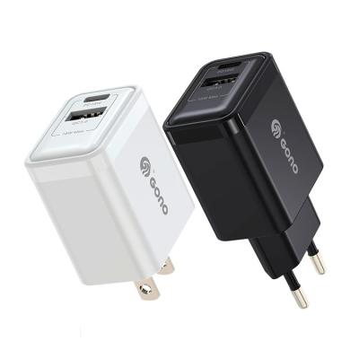 China Mobile Phone 2021 Universal Super Charging US EU Plug Dual Port Type C USB A USB C QC3.0 18W PD Fast Mobile Charger For iPhone 12 for sale