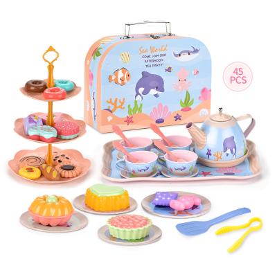 China Early Educational Kids Gift Metal Kitchen Toys For Kids Toddlers Chocolate Cake Tea Set Toy Afternoon Tea Sets Play Kindergarten Pretend for sale