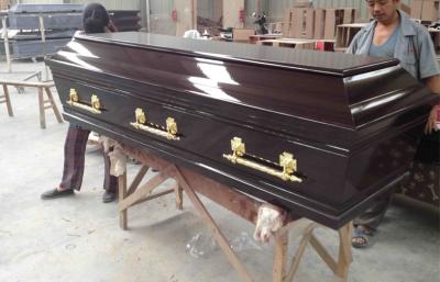 China Black walnut color european style wooden coffins , MDF coffin for sale