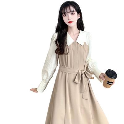 China 2021 Autumn French Style Retro College Viable Long Sleeve Dress Women Style Lady Fashionable Clothes New Temperament Mid Length Dress for sale