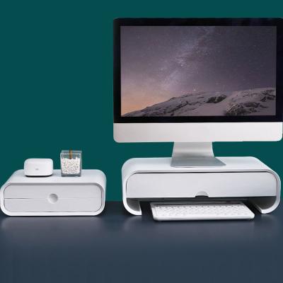 China Laptop Stand With Drawer Plastic Desktop Computer Shelf With Drawer Laptop Stand Monitor Stand Desk Riser for sale