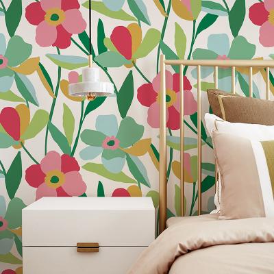 China 2023 Modern Cartoon Flower Design Hot Selling Adhesive PVC Wallpaper Roll for sale