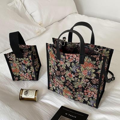 China High QuallityCanvas Bag Women 2 Size Fashion Women Shoulder Bag Canvas Handbag Flower Canvas Tote Shoulder Bags Lady Bag for sale