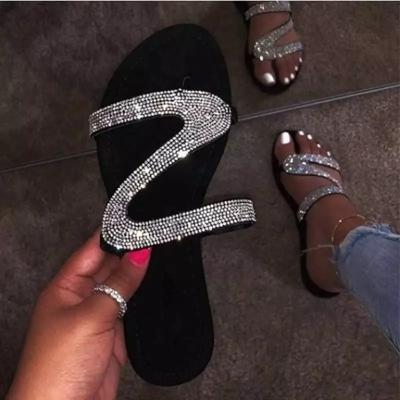 China 2022 fashion Europe and America trend hot sale ladies shoes slippers wholesale new design diamond slippers Z flat sandals for women for sale