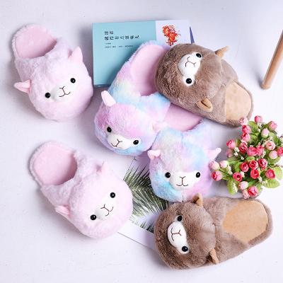 China Fashion Trend New Fashion Cartoon Alpaca Home Slippers Stylish New Autumn And Winter Warm Indoor Bedroom Faux Fur Non-slip Shoes For Girls for sale