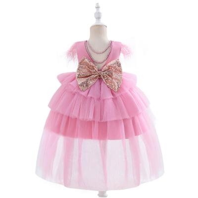 China Viable Girls Summer Long Mesh Tulle Princess Dress With Elegant Princess Bow Baby Birthday Party Prom Dresses Kids Elegant for sale