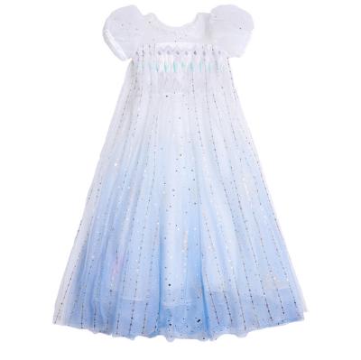 China Viable Sequins Girls Summer Long Princess Costume Children Fancy Halloween Cosplay Costume Kids Short Sleeve Gradient White Dressy Dresses for sale