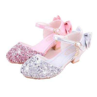 China New Breathable Stylish High Heel Girls Sandals Princess Kids Glitter Shiny Fashion Girls Shoes With Rhinestone Party Pattern Shoe for sale