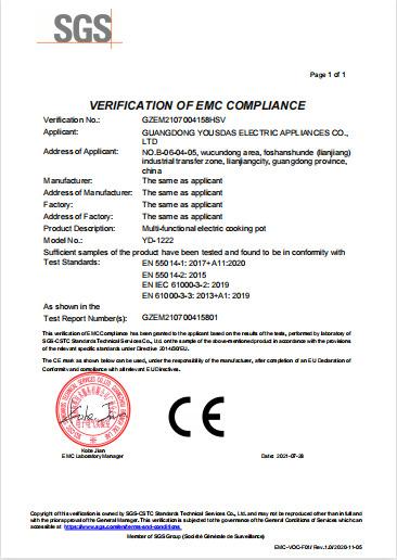 CE - Guangdong Yousdas Electric Appliances Co., Ltd.