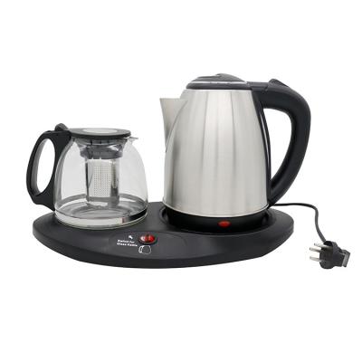 China Electric Kettle 360 ​​Degree Basic Teapot Set 1.8L Stainless Steel Rotating Classic Electric Jug Household Electric 2 Glass 2 In 1 Tea Kettle Set With Tray for sale