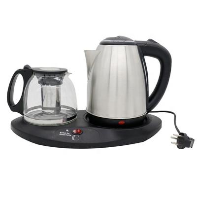 China Yousdas Factory Hot Sale 360 ​​Degree Rotation Base 2 In 1 Stainless Steel Jug And 1.8L Glass Kettle Teapot Set Electric Kettle With Tray for sale