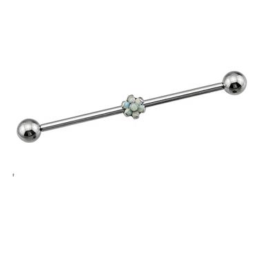 China FASHIONABLE G23 Opal Stone Blaze Set Flower Titanium Internally Threaded Industrial Barbell for sale