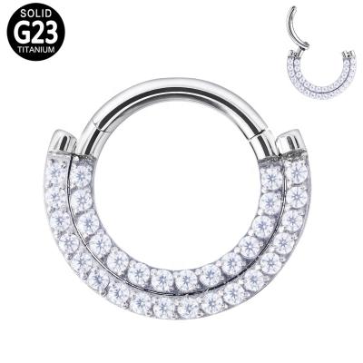 China G23 Titanium Two Rows TRENDY CZ Paved Faced Hinged Segment Ring for sale