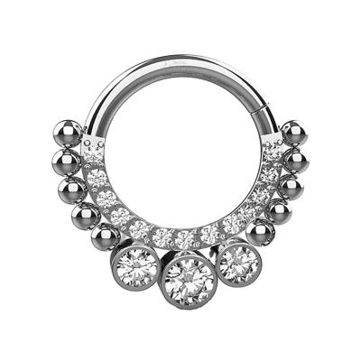 China G23 FASHIONABLE CZ Titanium Pave Face with 3 CZ and Circle of Blaze Rings Set Side Hinged Balls Segment for sale