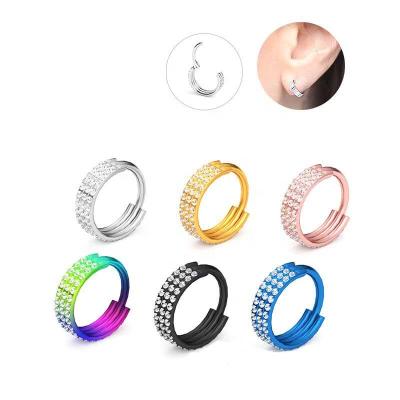 China TRENDY CNC Triple Gem Hinged Segment Rings Piercing Jewelry for sale