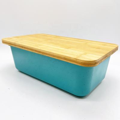 China GRS Microwavable Certificated Eco Friendly RPET Bread Box Storage Box With Bamboo Lid for sale