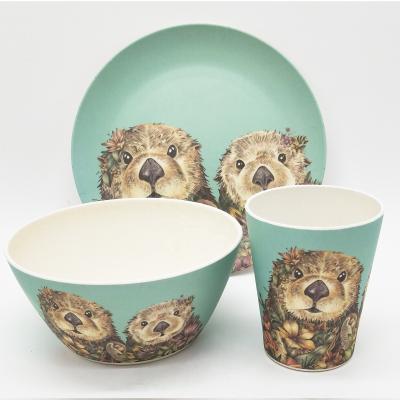 China Tableware Dinner Set Degradable Bamboo Dish Contemporary Bamboo Animal Cup Fiber Three-Piece Set for sale