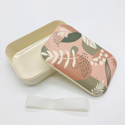 China Sustainable Bamboo Dinner Set Eco Friendly Customized Printing On Body Bamboo Fiber Lunch Box for sale