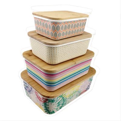 China Eco-friendly Bamboo Bento Lunch Box Lid Fiberglass Lunch Box Food Container Heatable Bamboo Variety Sizes for sale