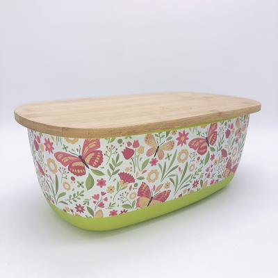 China Microwavable Bamboo Floral Bread Box Lid Bamboo Fiber for sale