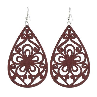 China BOHEMIA 2022 Stock Selling Unique Hollow Flower Earrings For Lady Retro Wooden Earrings Trendy 2022 New Fashion Female Jewelry for sale