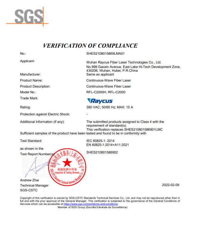 CE - Sincere Laser Tec. (wuhan) Co., Ltd.