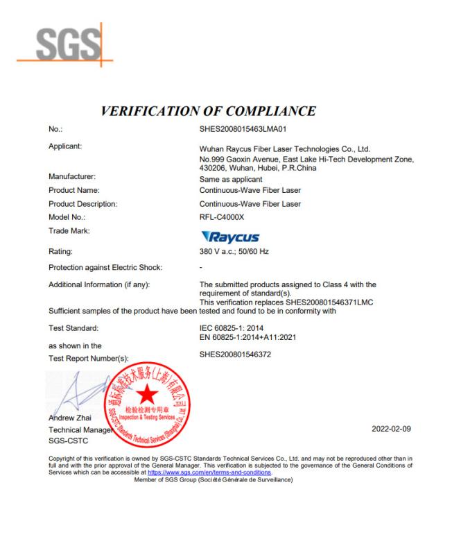 CE - Sincere Laser Tec. (wuhan) Co., Ltd.